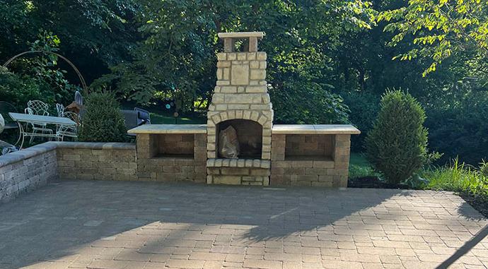Outdoor natural stone fireplace installers