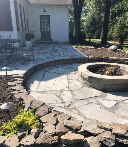 Natural stone patio and fire pit