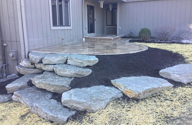 Travertine Patio with Natural Stone Steps