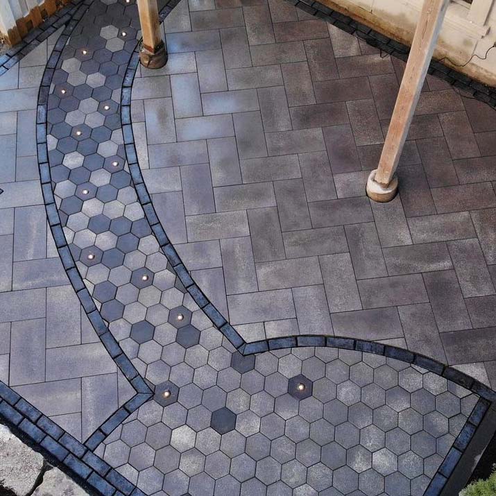 Unilock Hex Paver Patio Install Sidewalk Decorative Landscaping
