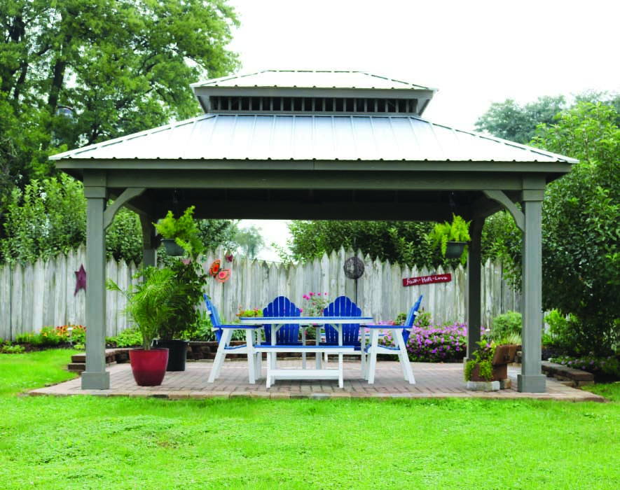 Cascade Pavilion Gazebo Storm Cloud Stain with Galvilume Metal Roof