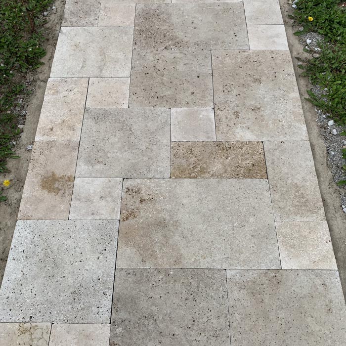 Travertine Tile Outdoor Walkway and patio